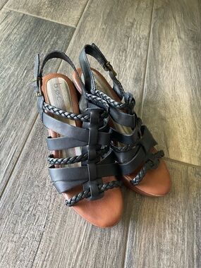 boc Black Braided Leather Strappy Slingback Sandals